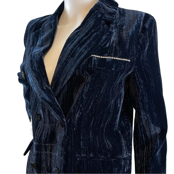 Lee Hyunjin Textured Velvet Velour Buttoned Evening Jacket Navy Blue Size Small - Picture 3 of 7